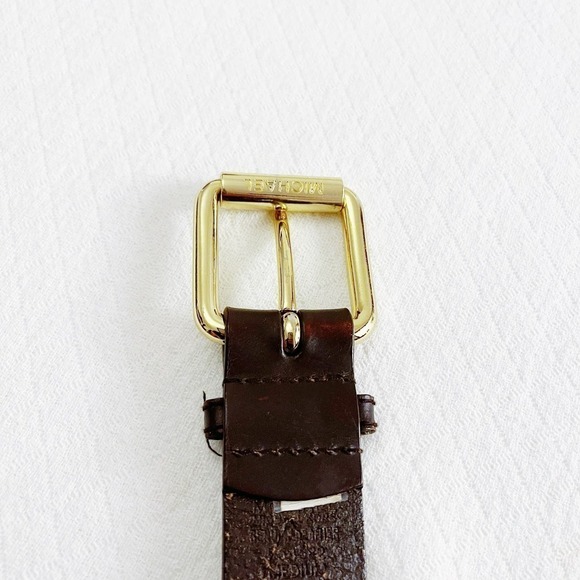 Michael Kors Brown Leather Belt Gold Buckle SZ Med Mint - Picture 6 of 6